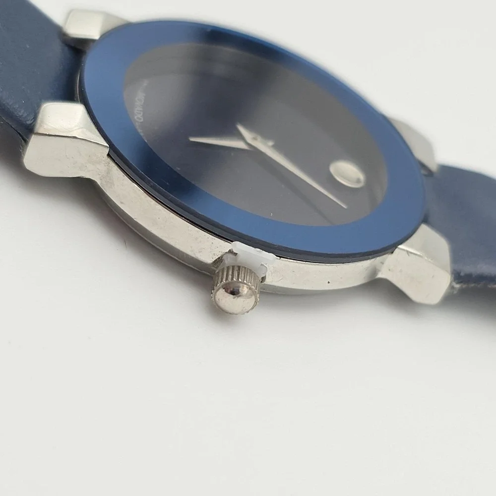 MOVADO Museum Ladies Watch Swiss Movement Blue Dial Navy Blue‎ Bezel New Battery